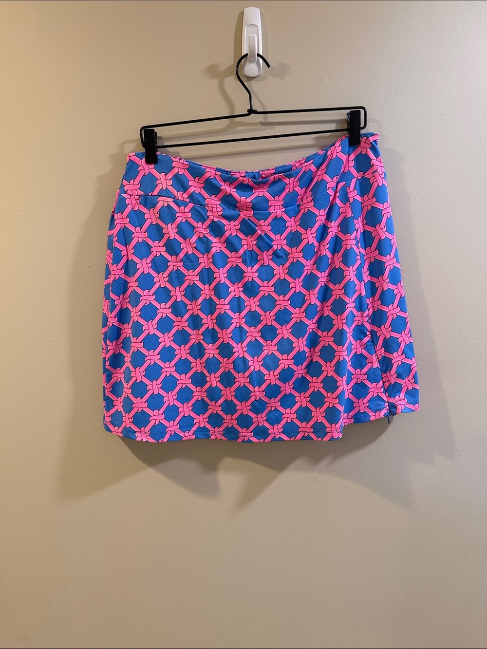 Lulu-B Blue Mini Skirt with Pink Chain-Link Print